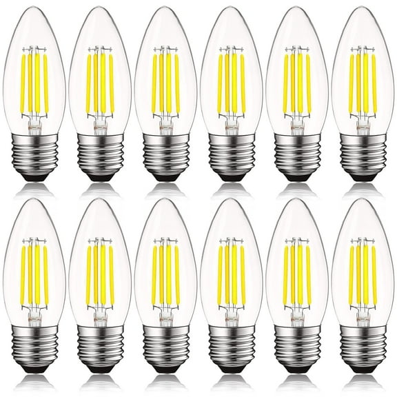 Luxrite Edison Candelabra LED Bulb 5W 60W Equivalent 5000K Bright White, 550 Lumens, E26, 12-Pack