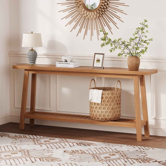 Garderth Farmhouse Console Table,Long Entryway Table With Storage,2-Tier Narrow Sofa Table Behind Couch,Industrial Entry Table For Living Room Hallway Foyer
