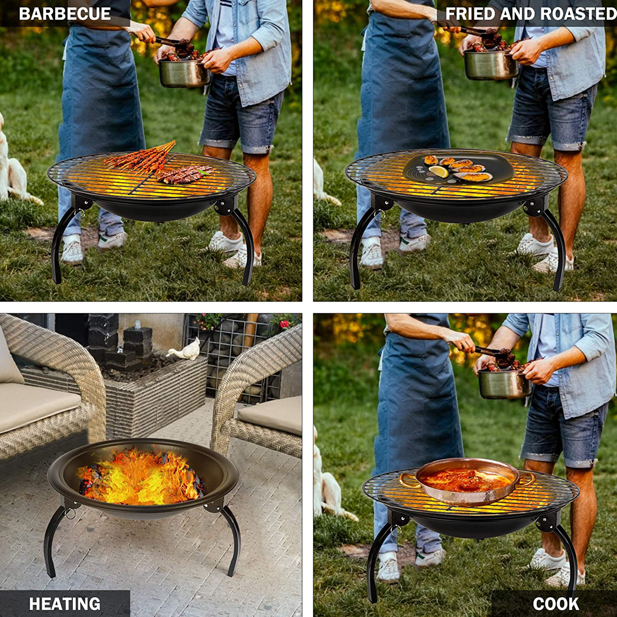 KARMAS PRODUCT 21'' Portable Fire Pit Outdoor Wood Burning BBQ Grill Firepit Bowl with Mesh Spark Screen Cover Fire Poker for Backyard Garden Camping Picnic Beach Park - image 3 of 7