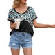 thumbnail image 2 of Camiseta de mujer de manga corta, cuello redondo, estampado, empalme, camiseta informal, negro, M Yuarrent AP001236-02, 2 of 7