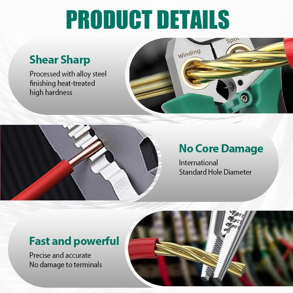 ABCISI Upgrade 8 in 1 Wire Stripper with Voltage Tester, Dual Alarms - Heavy Duty 12-250V AC/DC Tester for Hot/Neutral Wires - Electrician, Electrician Repair Tool (1)