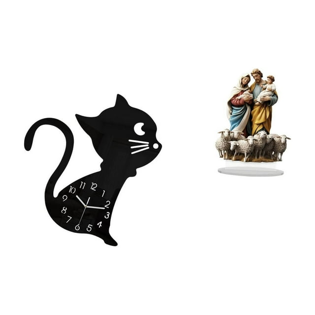 Reloj de pared,Reloj de pared con diseño de gato para guardería,sala de juegos y interior,Letrero de mesa,Decoración de escritorio acrílica Rincón festivo Decoración del hogar,Decoración