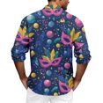 thumbnail image 4 of LNZGNM Mens Mardi Gras Carnival Shirt Lapel Printed Button Up Shirt Big and Tall Long Sleeve T-Shirts Stylish Mardi Gras Top,Dark Blue 3XL, 4 of 6