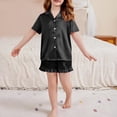 thumbnail image 2 of YunPes Girls Satin Outfits Button-Down Short Sleeve Tops Ruffle Shorts PJS Sets Kids Elegant Comfy 2 Piece Clothing 5-15 Years, 2 of 7