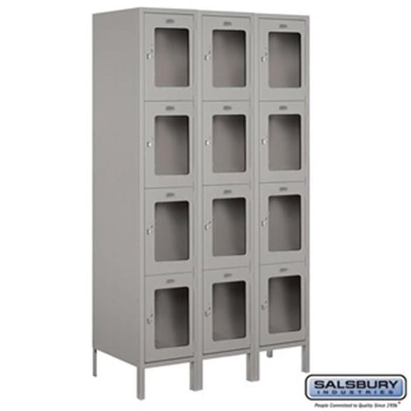 Salsbury S-54368GY-U 3 x 6 x 18 in. Four Tier Extra Wide See Through Metal Locker, Gray - Unassembled
