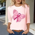 thumbnail image 2 of Fgnfyis T-Shirts pour Femmes Sensibilisation au Cancer Haut Décontracté Col Rond Manches Trois-Quarts Design Imprimé pour Usage Quotidien et Occasions Festives Printemps Été Automne Hauts pour Femmes Rose Clair TTG, 2 of 4