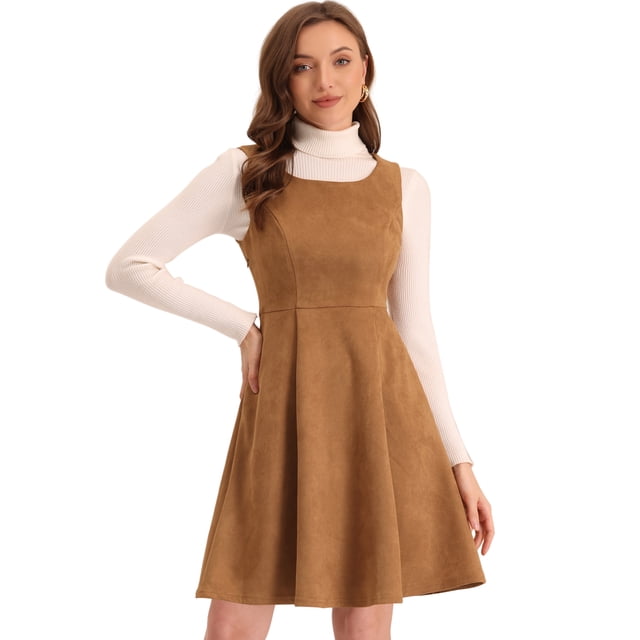 Vestido de Gamuza Sintética sin Mangas Allegra K Cuello Redondo Vestido de Línea A marrón S