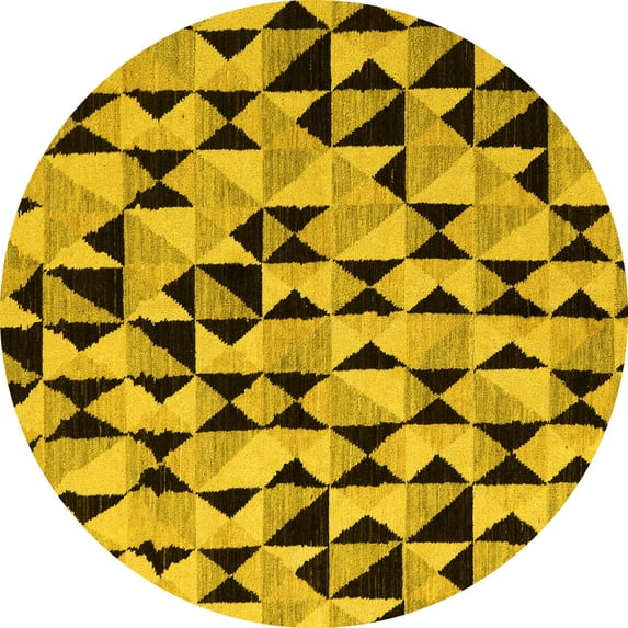 Ahgly Company Indoor Round Abstract Yellow Modern Area Rugs, 7' Round