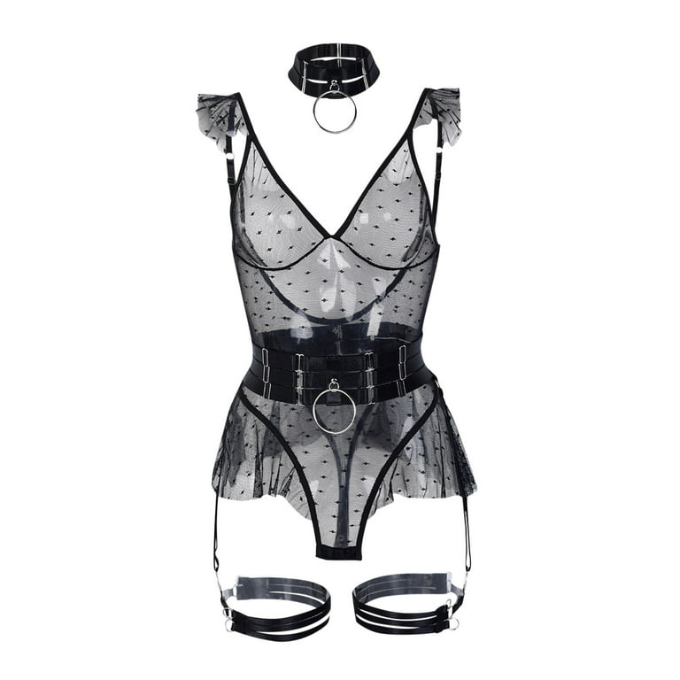 Large Breast Ladies Wrap Breast Underwear With Underwire Legs Ring Mesh  Suit Sexy Lingerie Bustier Lingerie Set, Black, Small : :  Clothing, Shoes & Accessories