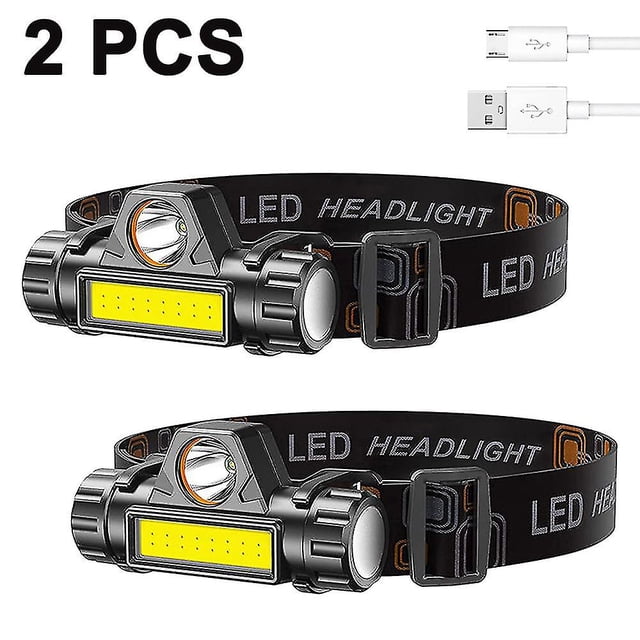 Linterna frontal LED, linterna frontal recargable de 300 lúmenes, 2 piezas con cable USB
