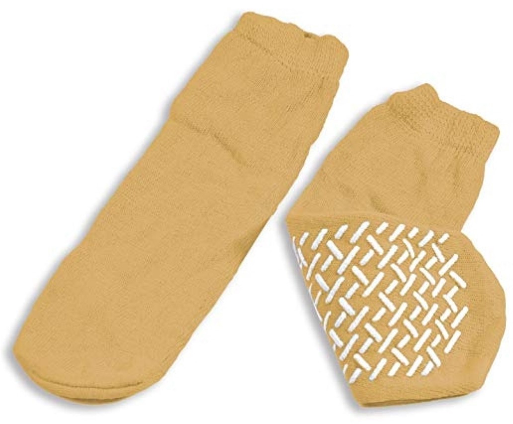 Slipper Socks Soft Sole XLarge Beige Ankle High