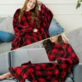 thumbnail image 5 of PAVILIA Angel Wrap Poncho Blanket for Women | Plush Warm Wearable Blanket Gift, Fleece Shawl Cape with Pom Pom Fringe and Pockets, Cozy Gifts for Women (Plaid Checker Red), 5 of 7