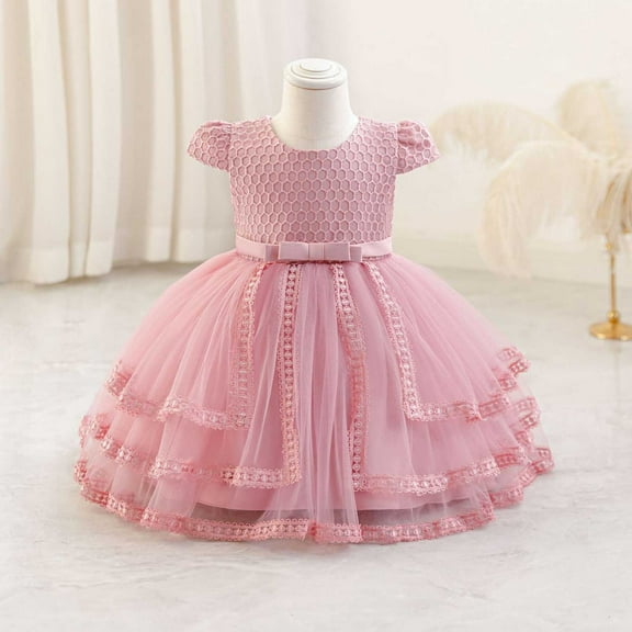 NAISIBABY Girls Floral Dress 5T, Mesh Embroidered Back Zipper Short Sleeve Tulle Gown Party Pageant Dress Hot Pink