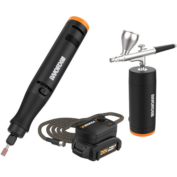 Kit Combinado de 2 Piezas WORX WX992L Herramienta Rotativa y Cepillo de Aire MAKERX con Batería de 20 V y Cargador 45 Accesorios Negro WORX WX992L