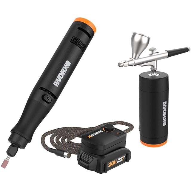 Kit Combinado de 2 Piezas WORX WX992L Herramienta Rotativa y Cepillo de Aire MAKERX con Batería de 20 V y Cargador 45 Accesorios Negro WORX WX992L