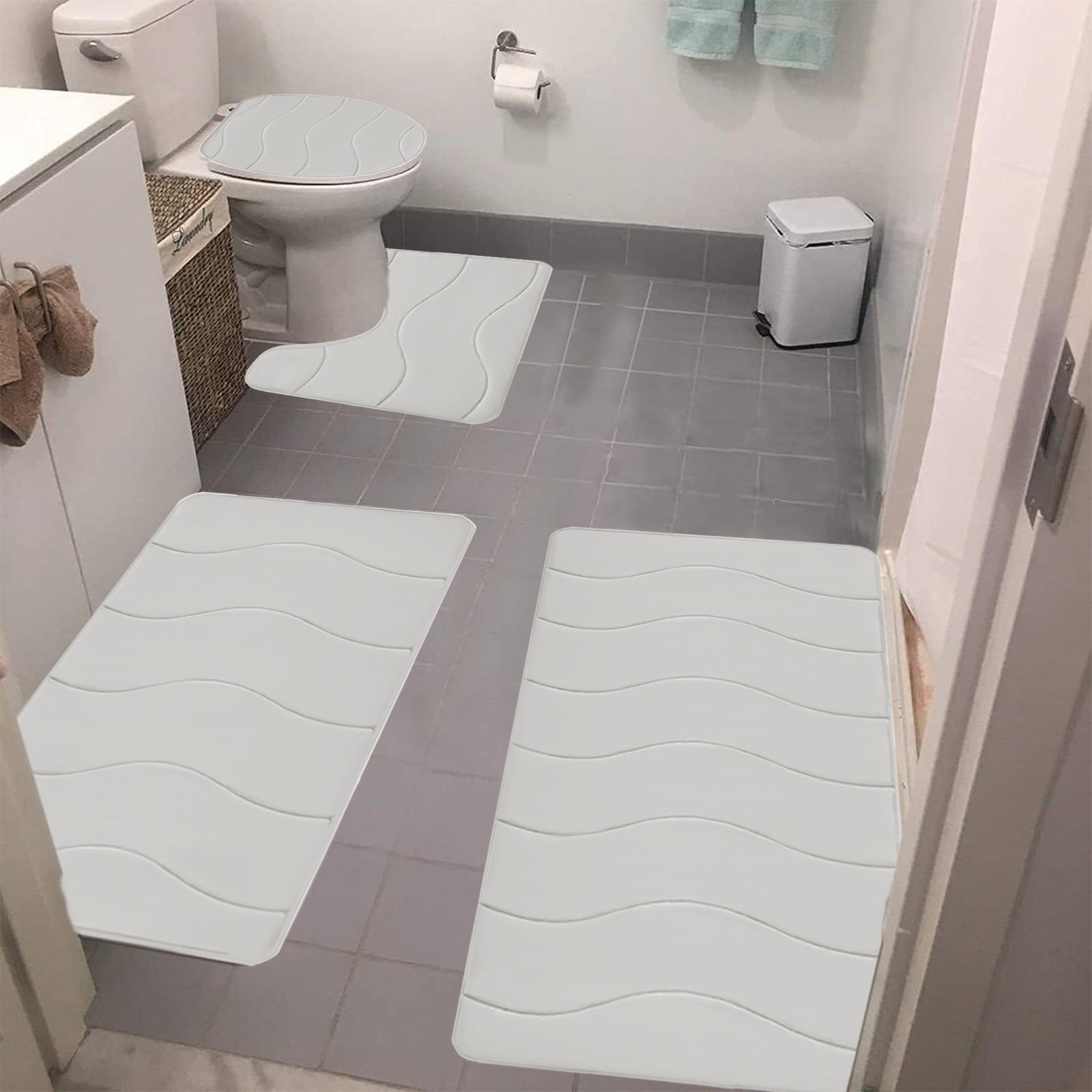VOTRUDI Bathroom Rugs Clearance,Beige No Slip Memory Foam Bathroom Rugs and Mats Washable Set of 4,Bath Rugs and Mats for Bathroom Floor