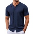thumbnail image 6 of COOFANDY Mens Short Sleeve Button Down Shirts Vintage Knit Shirt Summer Casual Shirts, 6 of 8