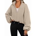 thumbnail image 3 of Chaquetas de Forro para Mujer, Sudaderas Extragrandes con Cremallera, Ropa de Invierno, Conjuntos de Larga y Corte Corto para Otoño. Caqui XXL, 3 of 10