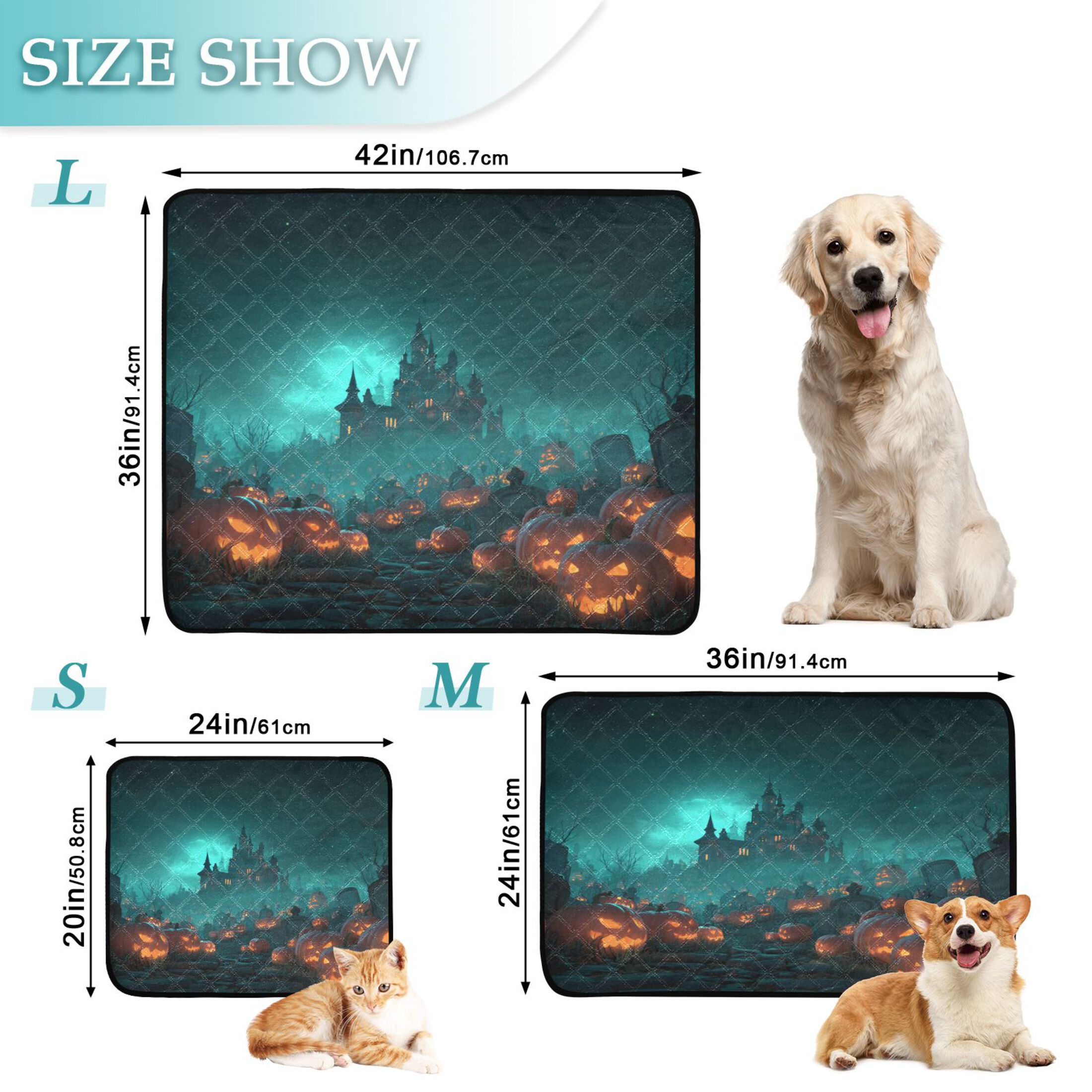 Qxltty Halloween Night Cat litter Pads Pet Set of 2 Diaper Mats Center Anti-leakage Layer Absorbent Soft and Comfortable
