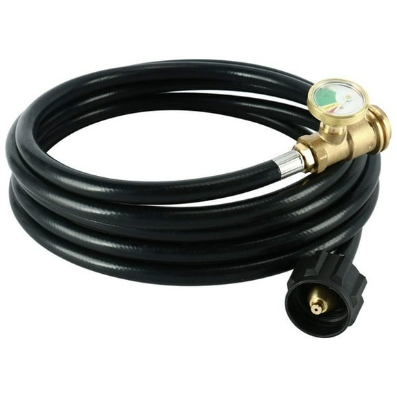 6 Ft Propane Extension Hose With Gauge -Leak Detector For Gas Grill, Heater, RV, Smoker, Camp Stove and Fire Pit