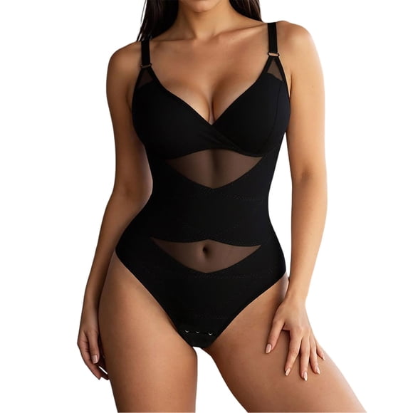 BYHONG Shapewear For Women Bodysuit V Neck Body Sculpting Seamless Figure Enhancing Comfortable Stretchy Slimming Undergarment Black_001 XXL