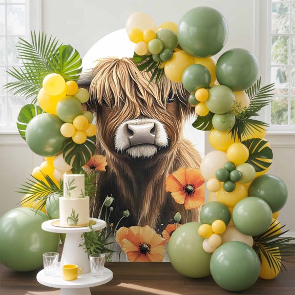 Yak Floral Arch Backdrop Cover, 5FT, Watercolor Country Farmhouse Orange Flower Green Plant Spandex Arch Covers Double-Sided Backdrop for Wedding Birthday Party Photo Background Decoration