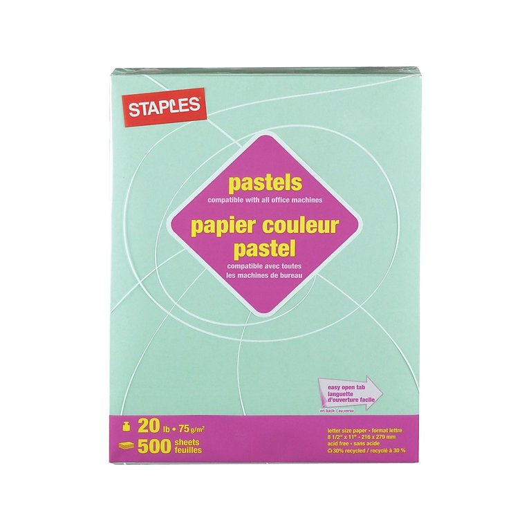 Staples Pastel Colored Copy Paper 8 1/2 x 11 Green 500/Ream