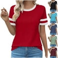 thumbnail image 5 of Diufon Womens Plus Size T-Shirts Summer Casual Loose Color Block Short Sleeve Crewneck Tops Trendy Pleated Tees, 5 of 5