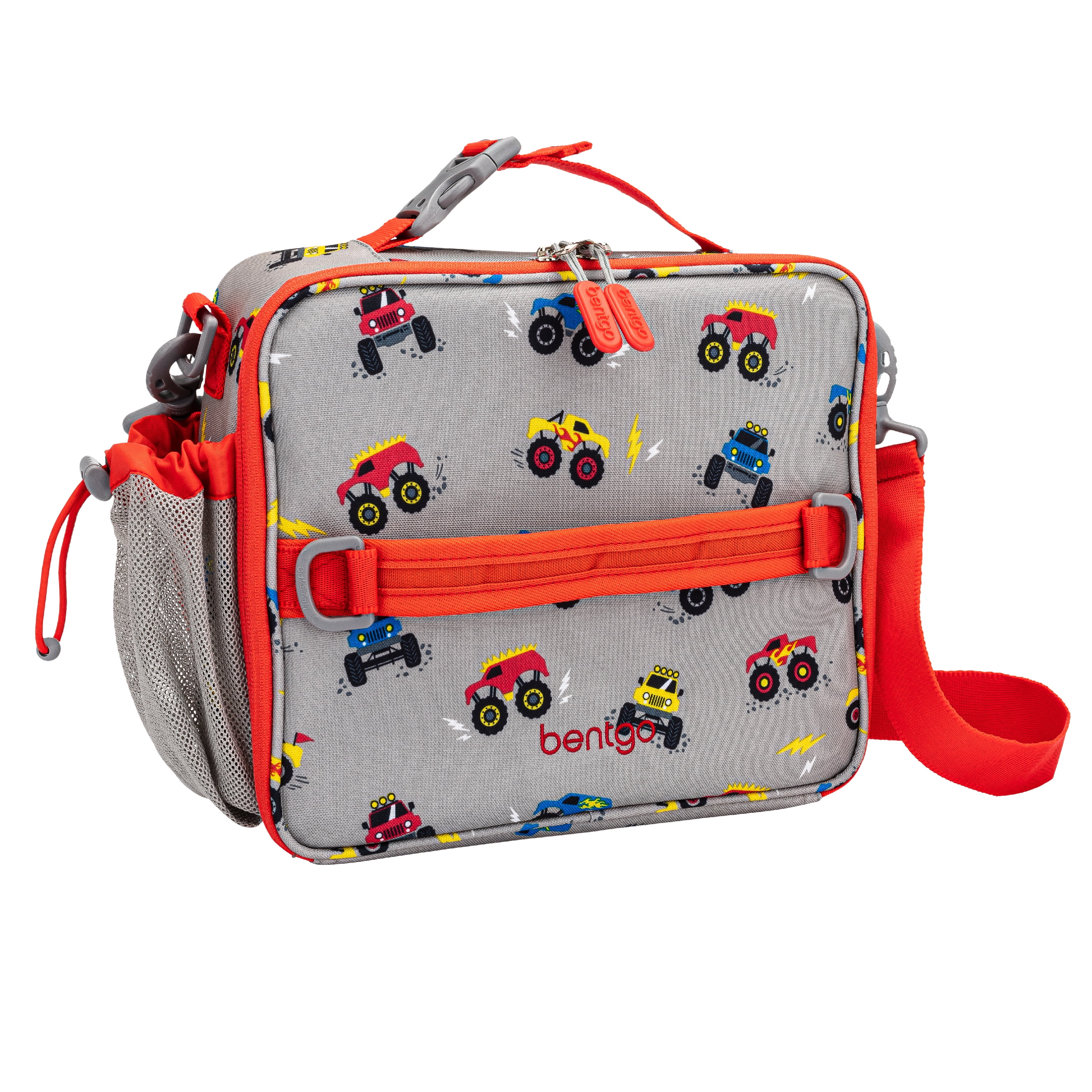 Bentgo Kids Prints Lunch Bag Double Insulated Durable Water Resistant Fabric With Interior And Exterior Zippered Pockets And External Bottle Holder Ideal For Children 3 Trucks Walmart Com