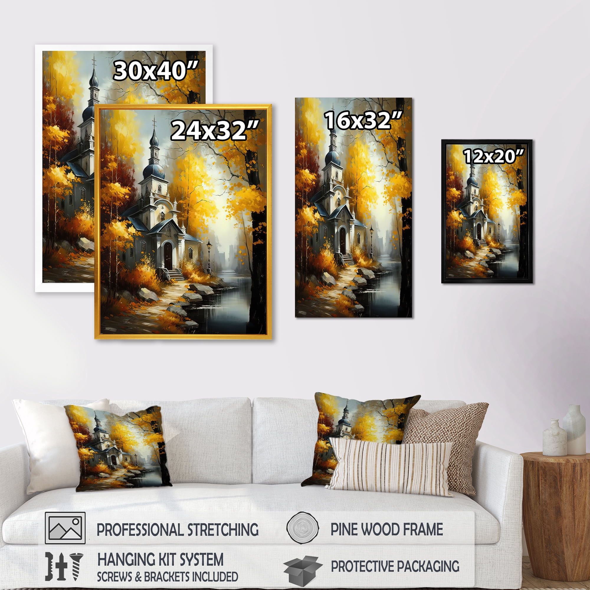 Designart Church In Forest In Autumn IV Canvas Wall Art