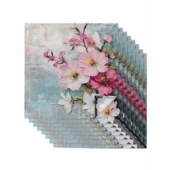 nqOlkjepod Spring Floral Cloth Napkins Set of 8 Reusable Dinner Napkins, Vintage Flowers Pastoral Retro Botanical Cocktail Napkin Washable Table Napkins for Wedding/Holiday Party/Baby Shower 20"x20"