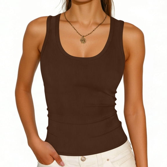 Womens Sleeveless Scoop Neck Tank Tops 2026 Summer Casual Basic Slim Fit Ribbed Knit Racerback Workout Cami Shirts, 2026 New Limited-time Off