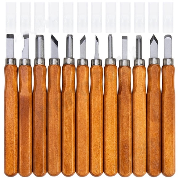 Xihbxyly Juego de 12 Herramientas de Tallado Sk2, Mango Ergonómico de Madera, Hojas de Acero Al Carbono, para Carpintería, Escultura, Rotulación y Veteado, Agarre Cómodo, para Principiantes.