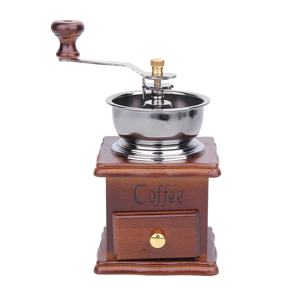 Manual Wooden Coffee Mill Grinder Vintage Style Coffee Bean Grinder with Drawer 