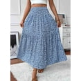 thumbnail image 5 of Women'S High Elastic Waist Midi Skirt Casual Summer Trendy Flowy Ruffle Floral Print A Line Skirts Blue Flower M, 5 of 6
