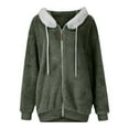 thumbnail image 3 of Lixiuxyad Fuzzy Jacket Women Full Zip Casual Warm Winter Jacket with Hood Trendy Fluffy Sweater Outwear Green, 3 of 3