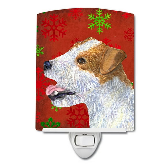 Caroline's Treasures SS4711CNL Jack Russell Terrier Red Green Snowflakes Holiday Christmas Ceramic Night Light, 6x4x3",