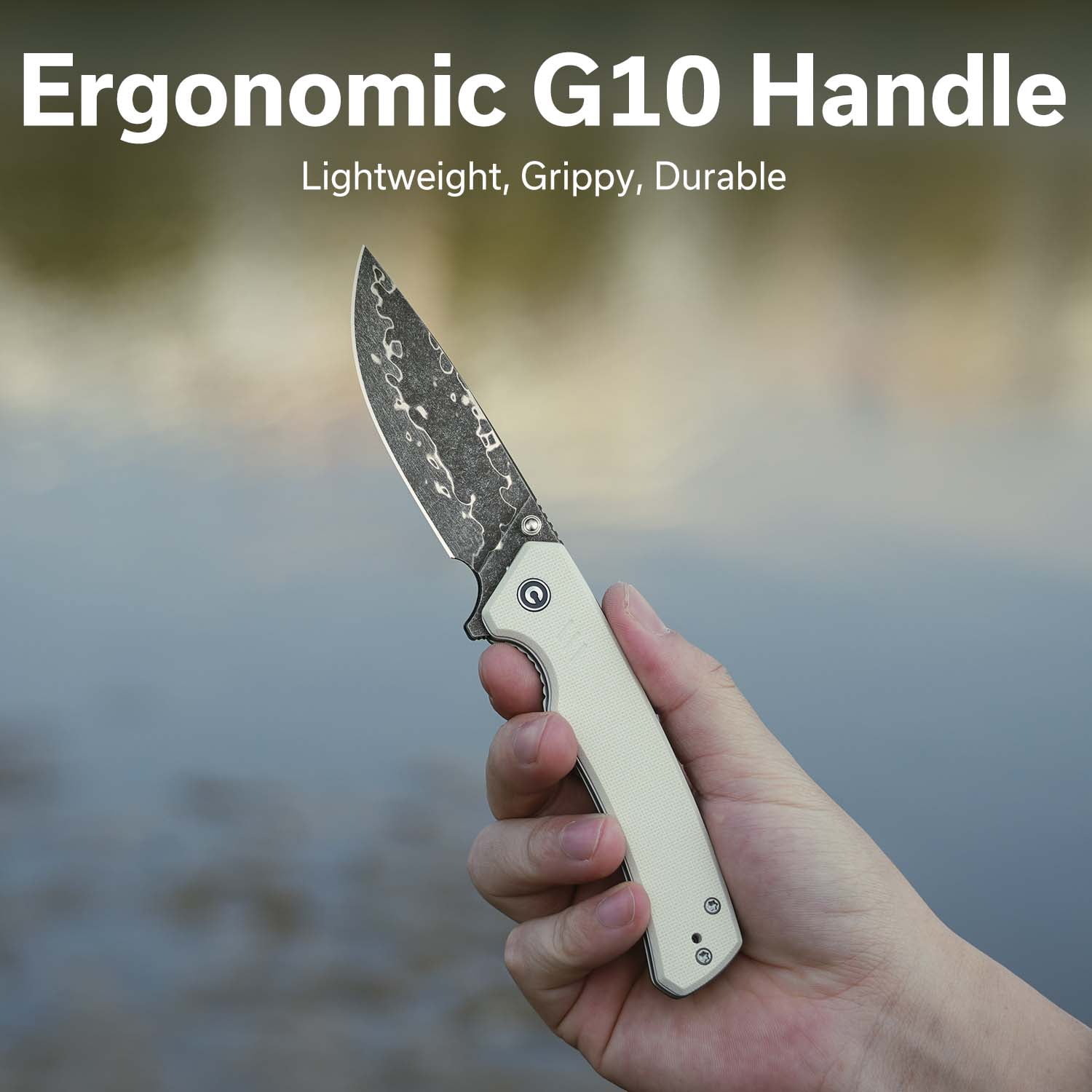 CIVIVI Merit Pocket Knife, Folding Knife with 3.28" Damascus Blade G10 Handle, Lightweight Knife with Reversible Pocket Clip for Camping Hiking Indoor & Outdoor, C24012-DS1, Ivory