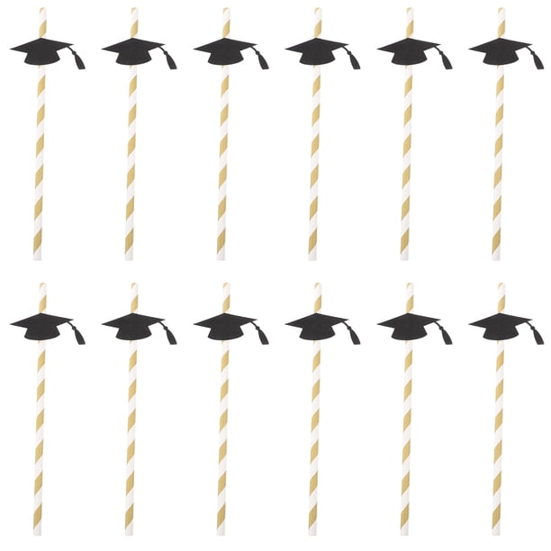 12 pajitas desechables flexibles y creativas para fiestas de graduación (negras)