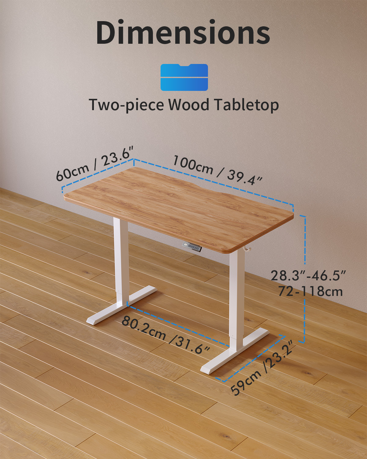DESINO 40x24 inch Electric Standing Desk, Height Adjustable Sit Stand Desk with Memory Presets, Ergonomic Home Office Computer Desk with Anti-Collision, Light Rustic Brown
