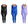 thumbnail image 3 of Combinaison Skinny Femme Polyester Col Carré Multicolore Manches Longues Solide pour Sport Yoga, 3 of 4