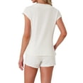 thumbnail image 3 of INSPIRAR CHIC Conjuntos de Pijamas de Mujer de Manga Corta con Pantalones Cortos de 2 Piezas Suaves de Cuello Redondo Ropa de Casa XS Blanca, 3 of 5