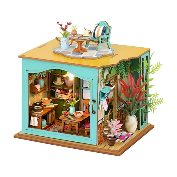 BESTSKY Dollhouse Miniature House Kit with Furniture and LED,DIY Wooden Dollhouse Tiny House Building Set for Adults and Teens,Creative Room Decor Gift for Family and Friends (Kitchen)