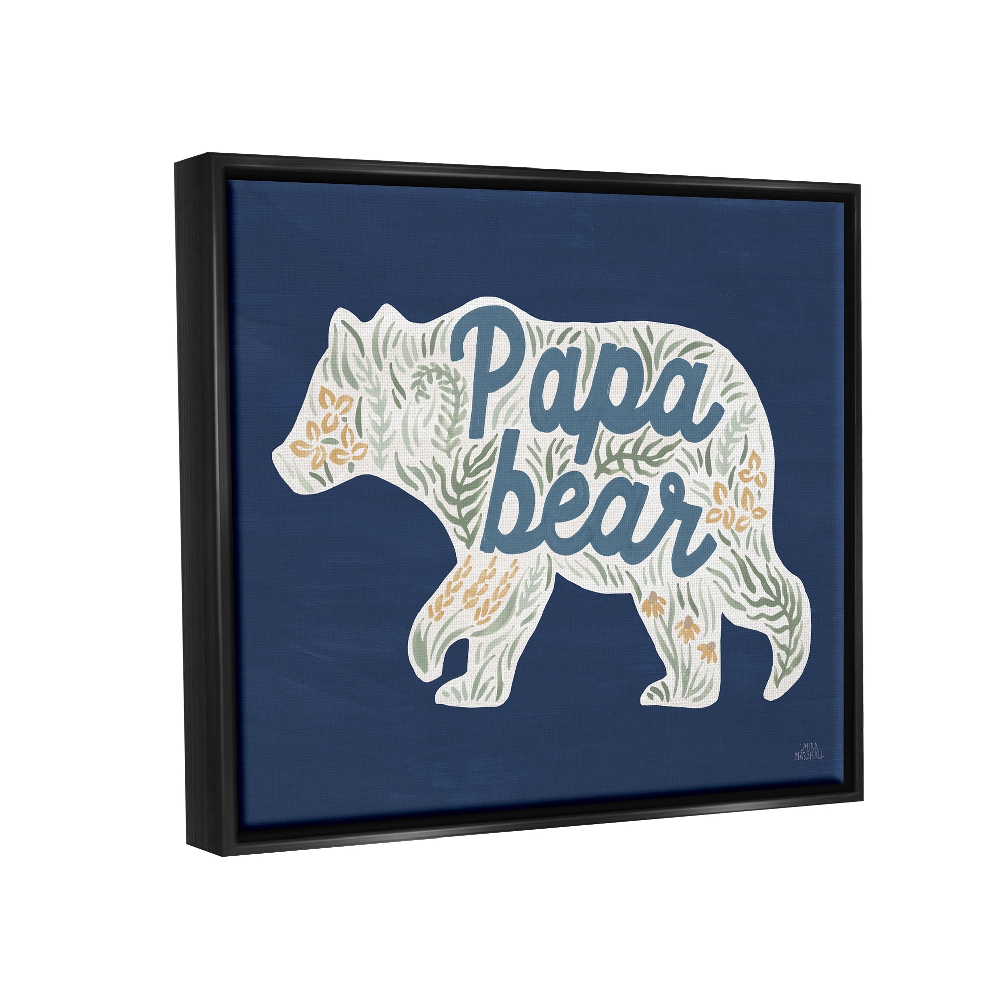 Stupell Industries Blue Floral Papa Bear Botanical & Floral Painting Black Floater Framed Art Print Wall Art, 21 x 17
