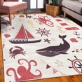 thumbnail image 3 of Nautical Decorative Rug, Pastel Colored Composition of Lighthouse Sailboat Fish Shells Octopus, Quality Carpet for Bedroom Dorm and Living Room, 6 Sizes, Dark Coral and Plum, by Ambesonne, 3 of 4