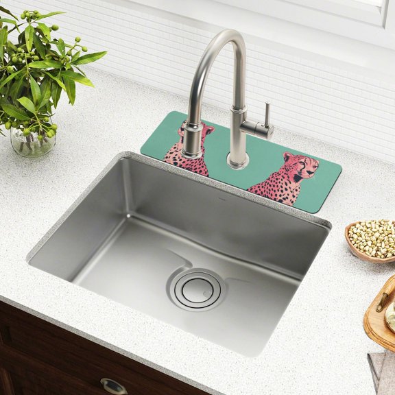 Yayeee Faucet Mat for Kitchen Sink 14.7" Diatomite Long Splash Guard Pad, Big Pink Cheetah