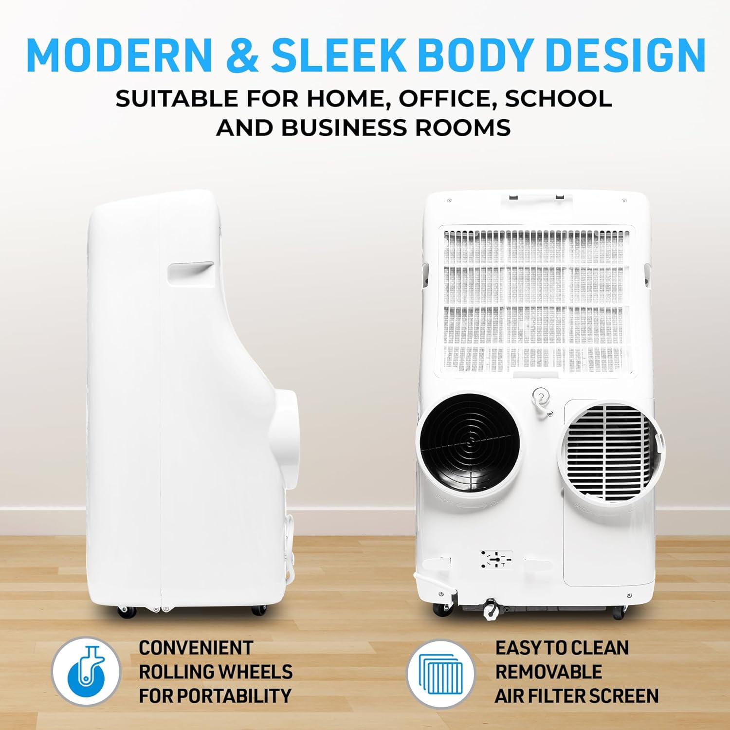 Lifemaster 14,000 BTU Dual Hose Portable Air Conditioner for 600 square feet rooms with 3 Operation Modes Dehumidifier, Cooling, and Fan, Suitable for Home, Office, School, & Business Rooms