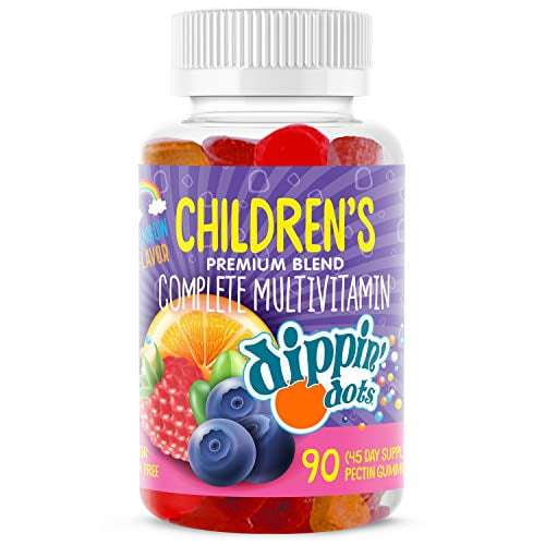 Dippin' Dots - Multivitamin Gummies for Kids (90 Count) | Rainbow Fruit Flavor Complete Multivitamin Chewy Gummies | Premium Blend with Vitamin A, B, C, D3, E, B6, Zinc and More | Vegetarian