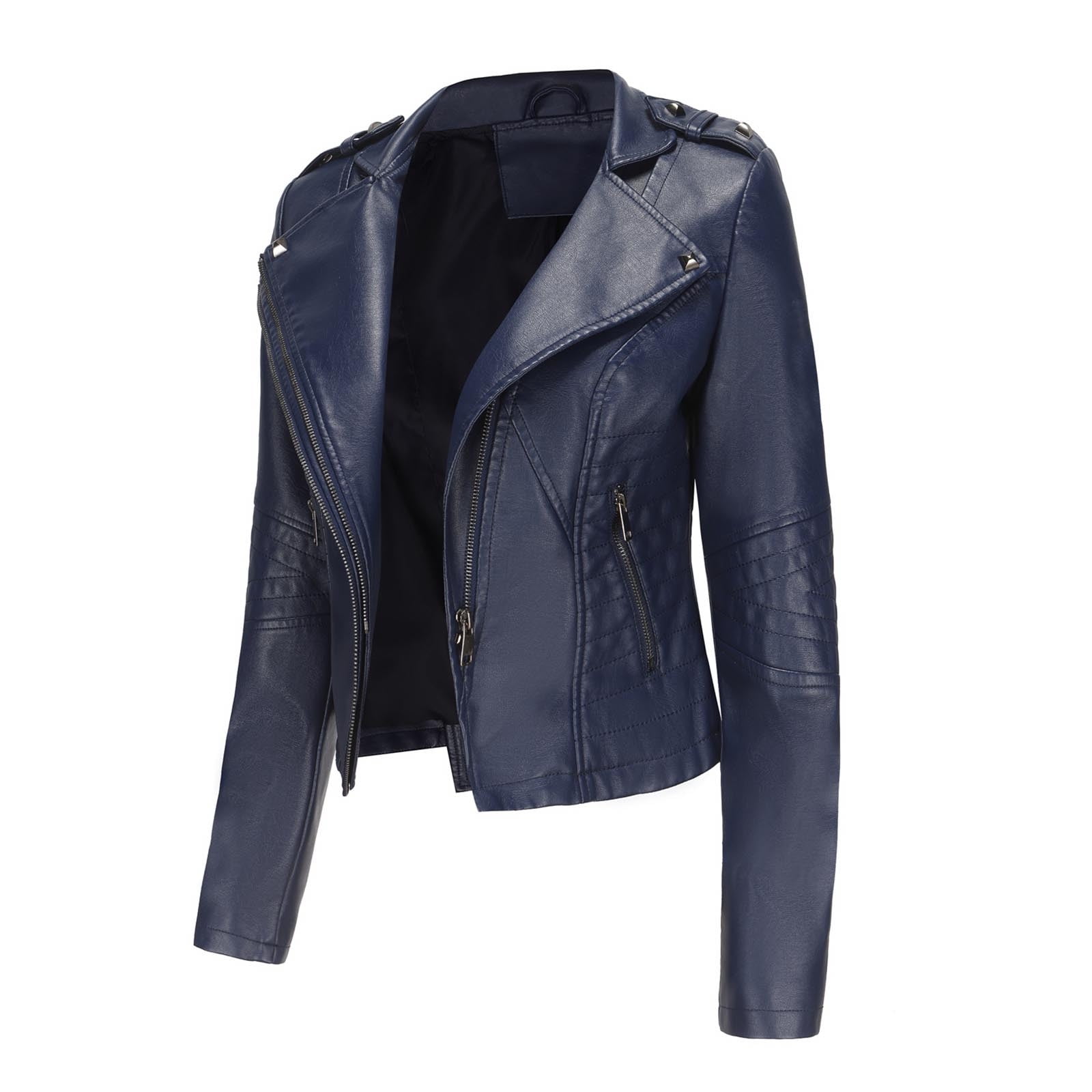 qolati Women Faux Leather Jackets Vintage Long Sleeve Zip Up Motorcycle Jacket 2024 Trendy Lightweight Collar Cropped Coats Outwear