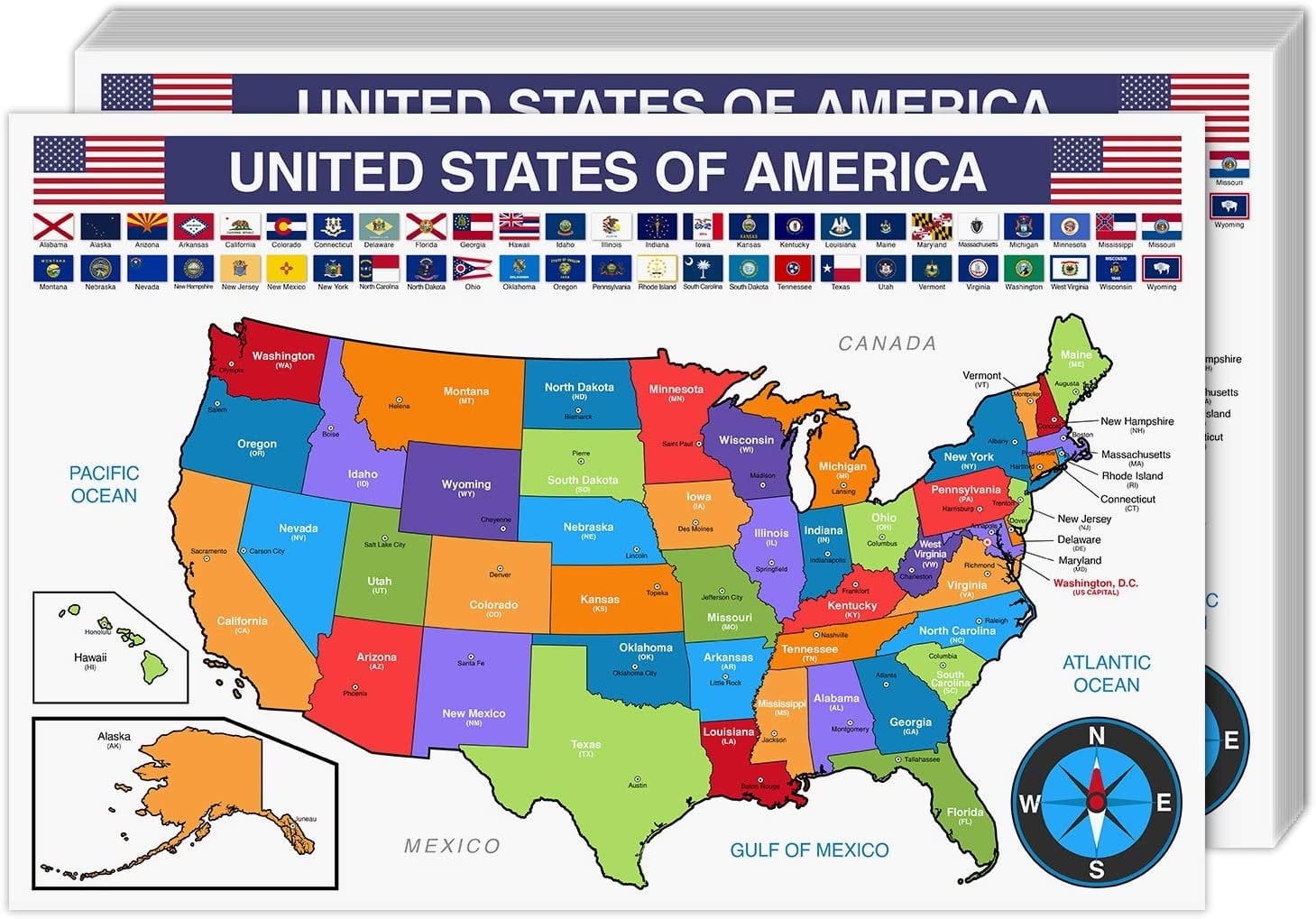 United States Educational Map with State Flags – Geography Map for